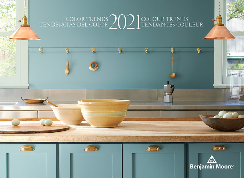 A kitchen with walls and cabinets painted with the Color of the Year 2021, Aegean Teal 2136-40. A kitchen with walls and cabinets painted with the Color of the Year 2021, Aegean Teal 2136-40.